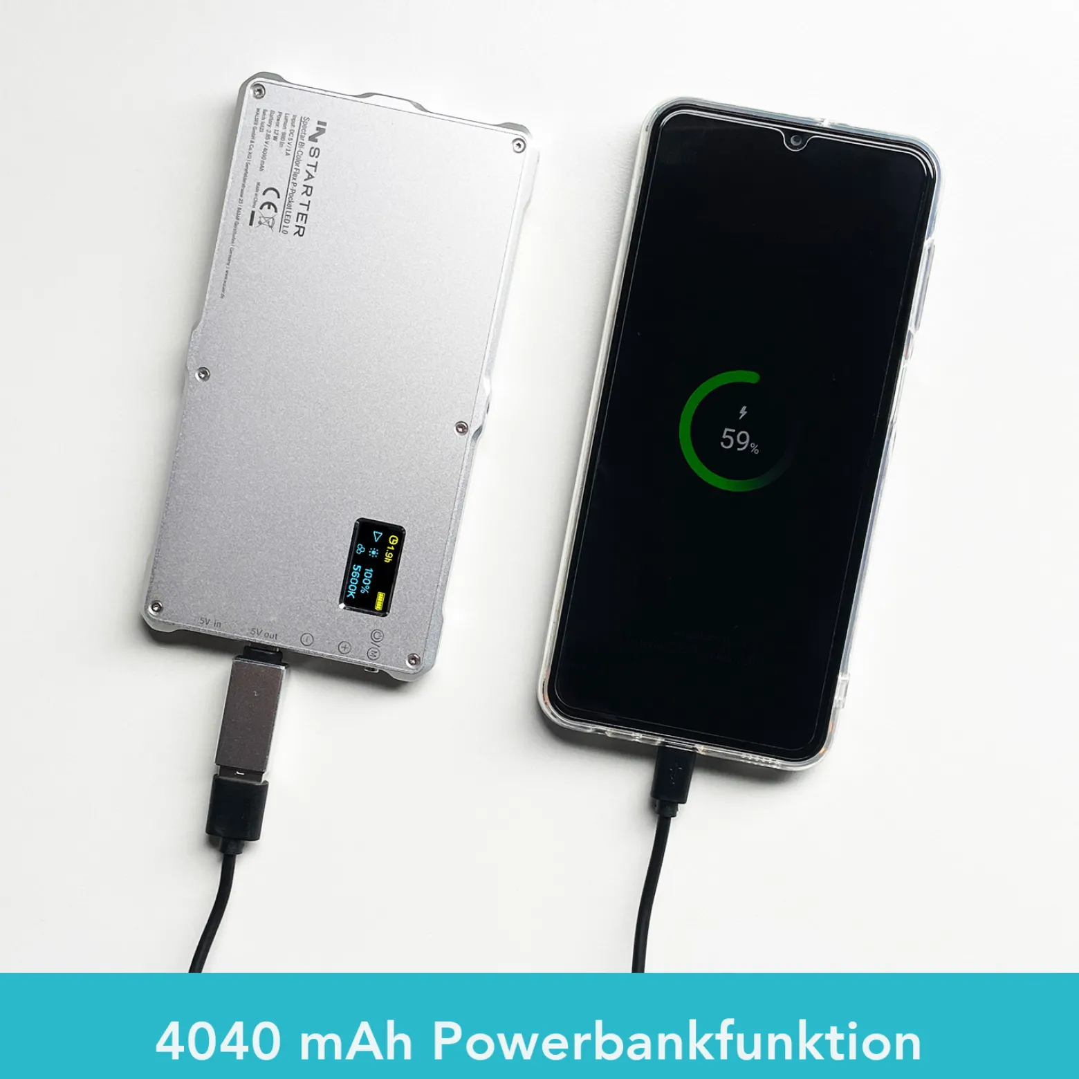 Instarter Spectar LED Videoleuchte, Kamera Beleuchtung mit Bi-Color im Pocket-Format, 12 W Videolicht mit Diffusor, Studiolicht mit Powerbank-Funktion