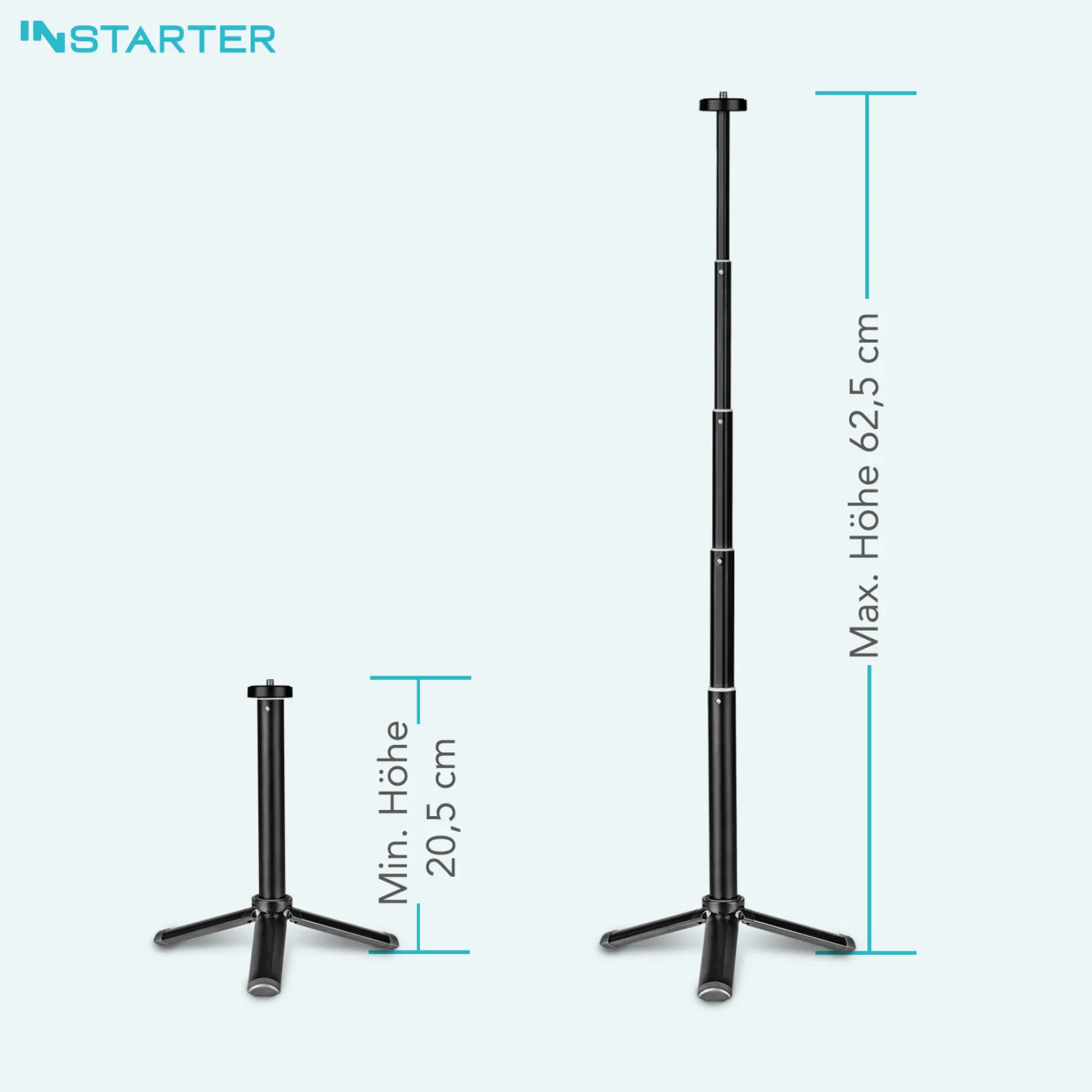 Instarter Tischstativ mit Teleskoparm für Kameras, Smartphones & Leuchten, Mini Stativ belastbar bis 1kg auch als Selfiestick nutzbar