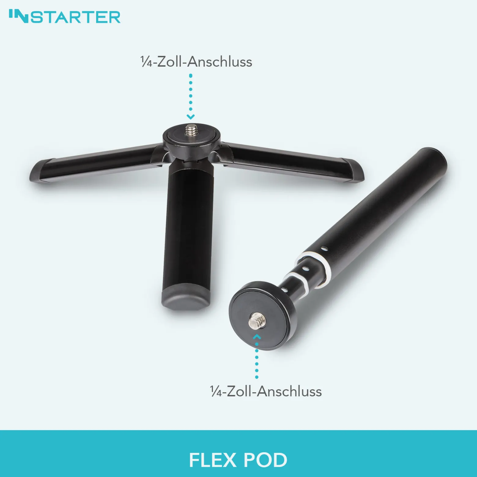 Instarter Tischstativ mit Teleskoparm für Kameras, Smartphones & Leuchten, Mini Stativ belastbar bis 1kg auch als Selfiestick nutzbar