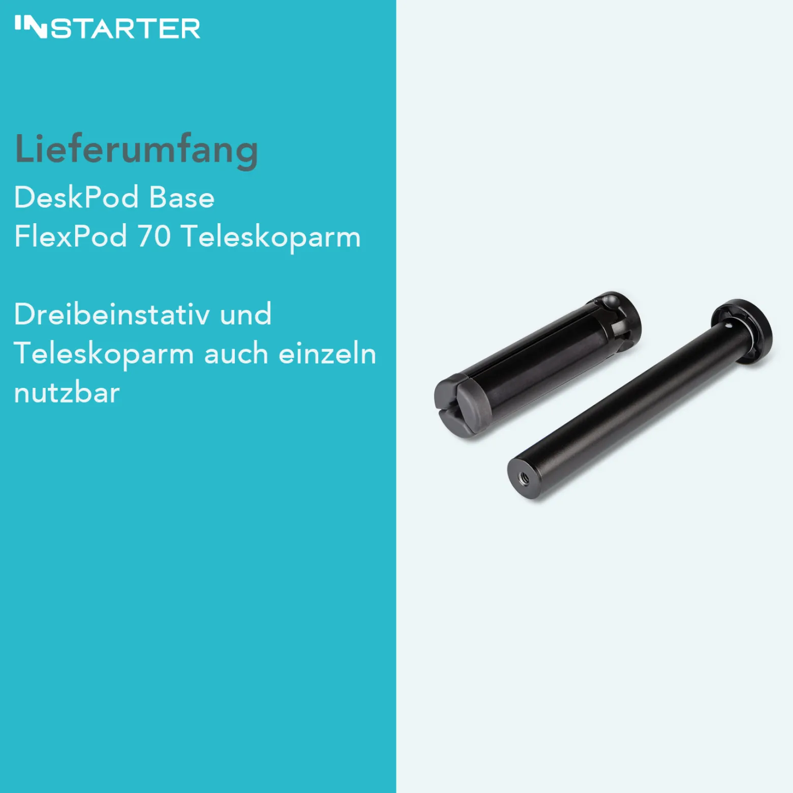 Instarter Tischstativ mit Teleskoparm für Kameras, Smartphones & Leuchten, Mini Stativ belastbar bis 1kg auch als Selfiestick nutzbar