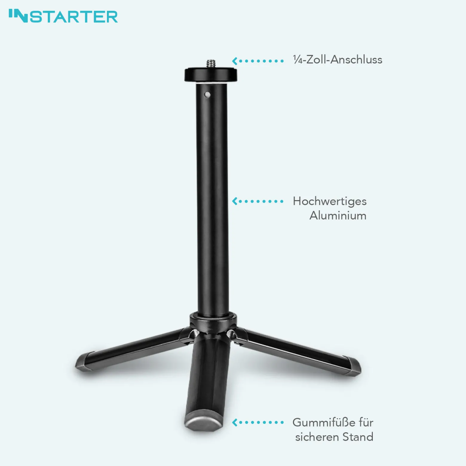 Instarter Tischstativ mit Teleskoparm für Kameras, Smartphones & Leuchten, Mini Stativ belastbar bis 1kg auch als Selfiestick nutzbar