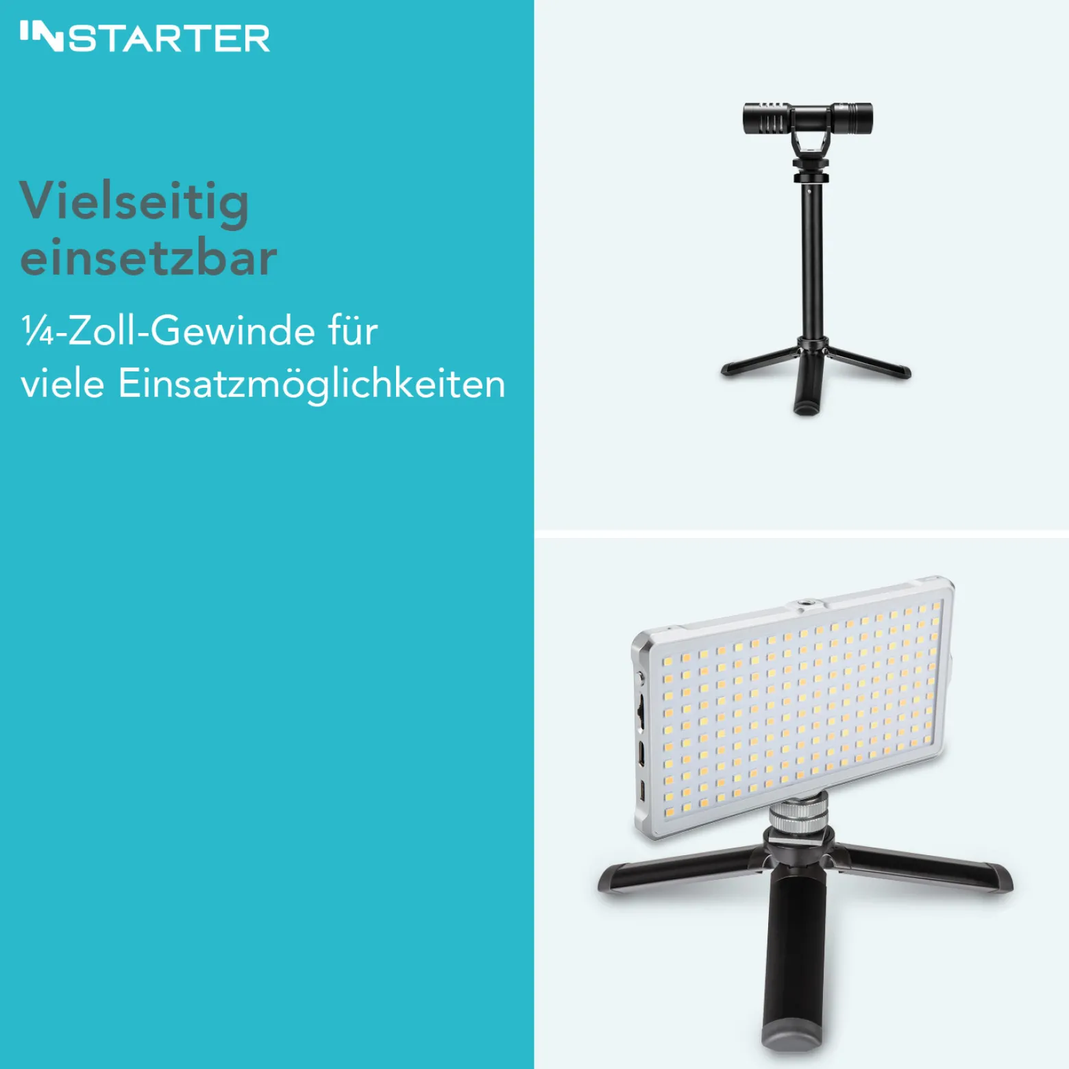 Instarter Tischstativ mit Teleskoparm für Kameras, Smartphones & Leuchten, Mini Stativ belastbar bis 1kg auch als Selfiestick nutzbar