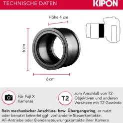 Kipon T2 Adapter für Fuji X Objektivadapter Anschlussring für Objektive, Teleskope und Mikroskope, Kamera Zubehör für Systemkamera