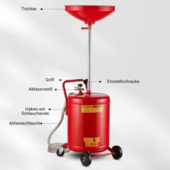 Ölauffanggerät für 68l, höhenverstellbar 98-157cm mit 4-Rad-Fahrwerk, Entleerung mittels Luftdruck