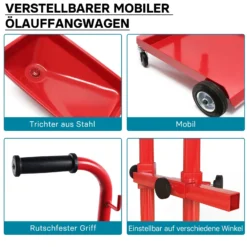 Ölauffangwagen 360° schwenkbar, Ölablassgerät, Ölauffanggerät, Ölsammler für Altöl, höhenverstellbar