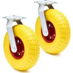 Lenkrolle 2er Set 2x Transportrollen 258 x 78 mm mit Metallfelgen pannensicher gelb 150 kg pro Rad
