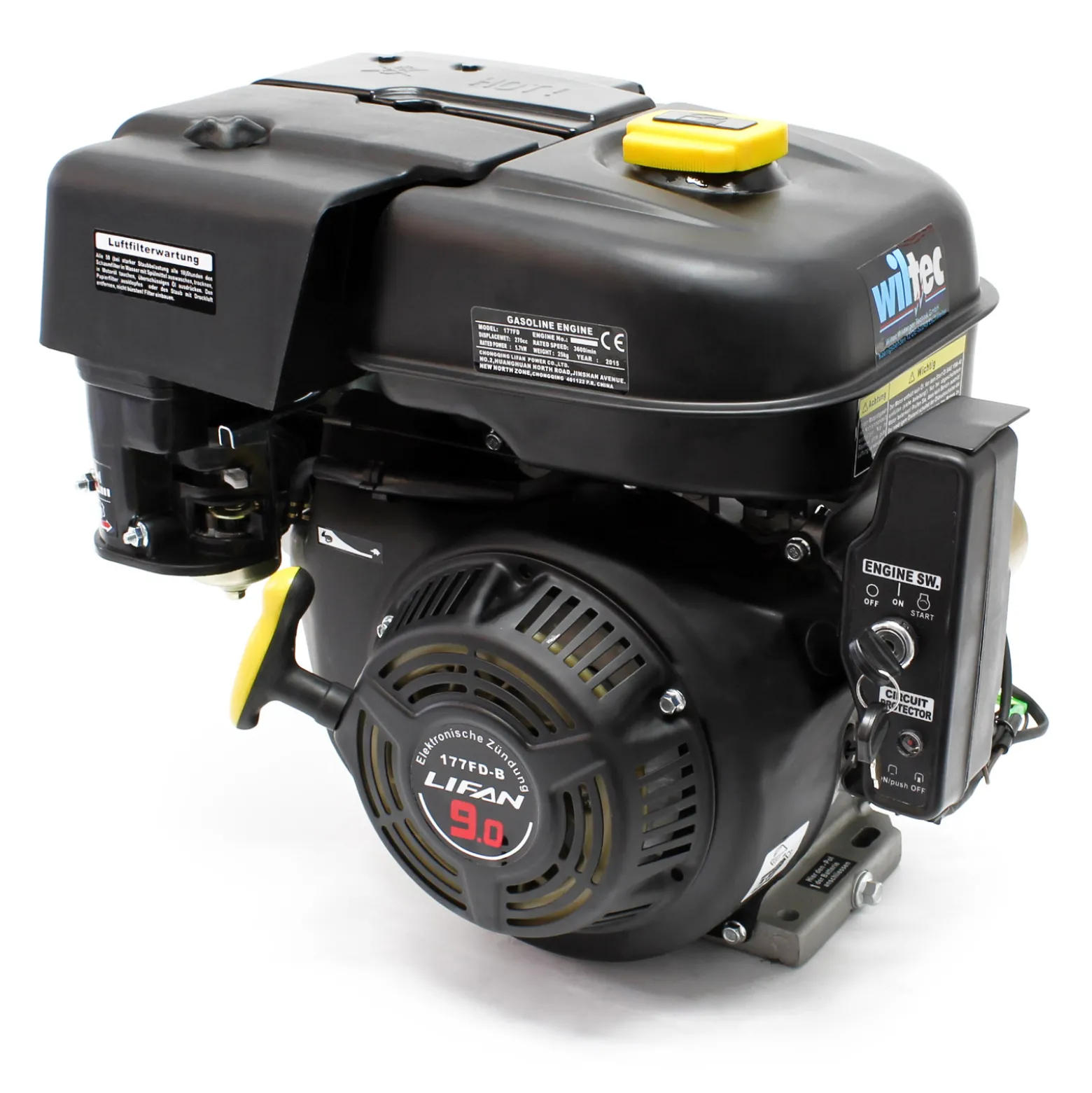 LIFAN 177 Benzinmotor 6,6 kW 9 PS 270 ccm mit Ölbadkupplung und Reduktionsgetriebe 2:1 E-Start