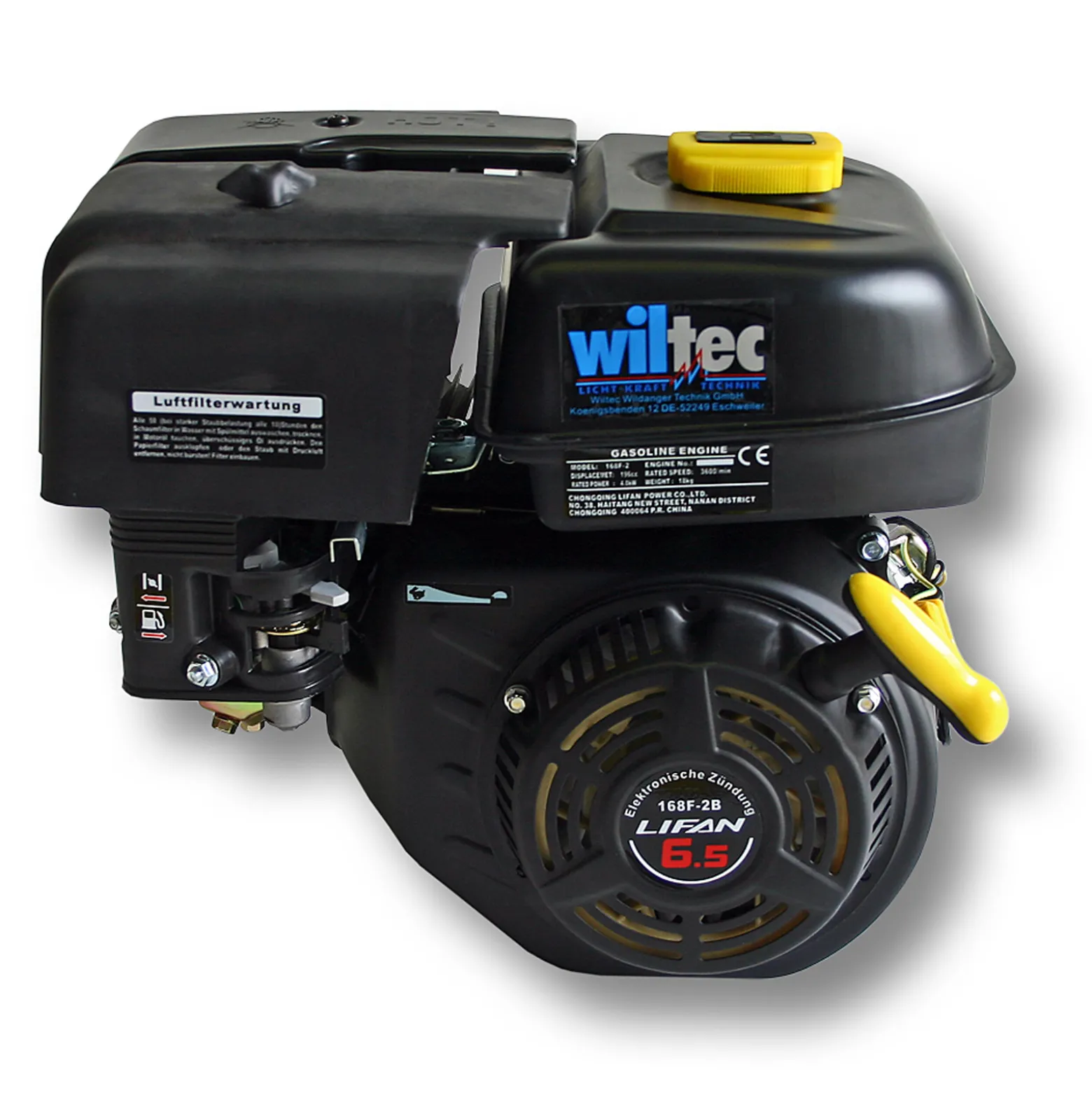 LIFAN 168 Handstart Benzinmotor mit 6,5 PS Einzylinder für Kleinmaschinen & Karts, luftgekühlter 4-Takt Motor mit 19,05 mm Kurbelwelle, OHV-Ventilsteuerung & 196 cc Hubraum