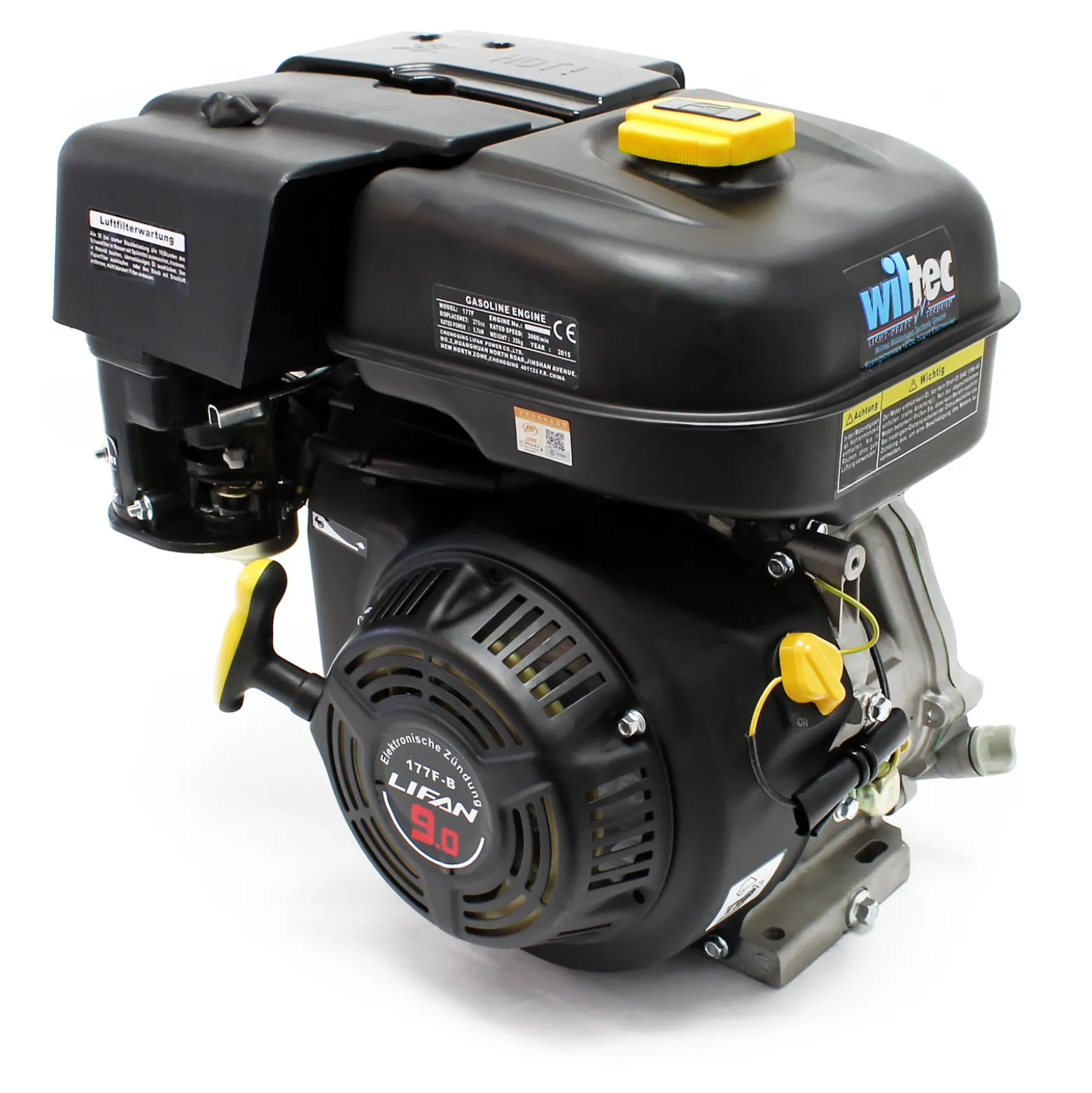 LIFAN 177 Handstart Benzinmotor mit 9 PS (6,6 kW) Einzylinder für Kleinmaschinen & Karts, luftgekühlter 4-Takt Motor mit 25,4 mm Kurbelwelle und OHV-Ventilsteuerung