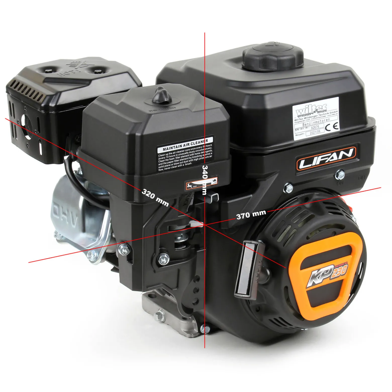 LIFAN KP230 Benzinmotor mit 6,5 PS Einzylinder für Rüttelplatten und Baumaschinen, luftgekühlter 4-Takt Motor mit 20 mm Kurbelwelle, OHV-Ventilsteuerung & 459 cc Hubraum