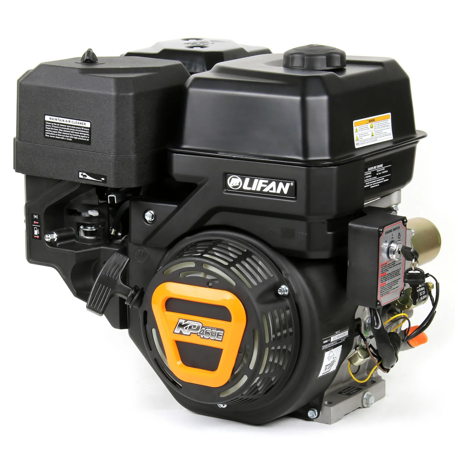 LIFAN KP460E E-Start Benzinmotor mit 15,6 PS Einzylinder für Rüttelplatten und Baumaschinen, luftgekühlter 4-Takt Motor mit 25,4 mm Kurbelwelle, OHV-Ventilsteuerung & 459 cc Hubraum