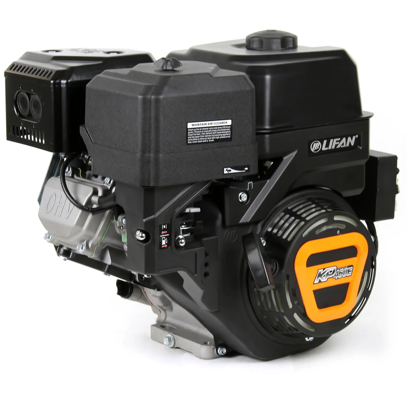 LIFAN KP460E E-Start Benzinmotor mit 16,3 PS Einzylinder für Rüttelplatten und Baumaschinen, luftgekühlter 4-Takt Motor mit 25 mm Kurbelwelle, OHV-Ventilsteuerung & 459 cc Hubraum