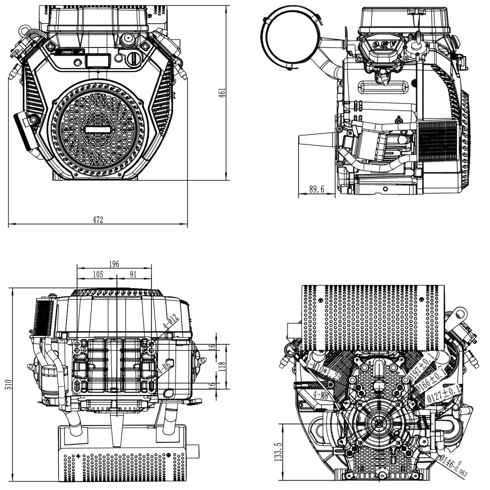 LIFAN 2V78F-3 Zweizylinder Benzinmotor mit 15kW (20,4PS) und E-Start für Traktoren und Bagger 25mm