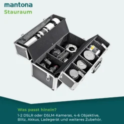 Mantona Alukoffer für Fotoausrüstung, Kamerakoffer mit Zahlenschloss, Fotokoffer für DSLR & DSLM Kameras, 4-6 Objektive, Schutzkoffer mit Steckfächern und gepolsterten Innenwänden