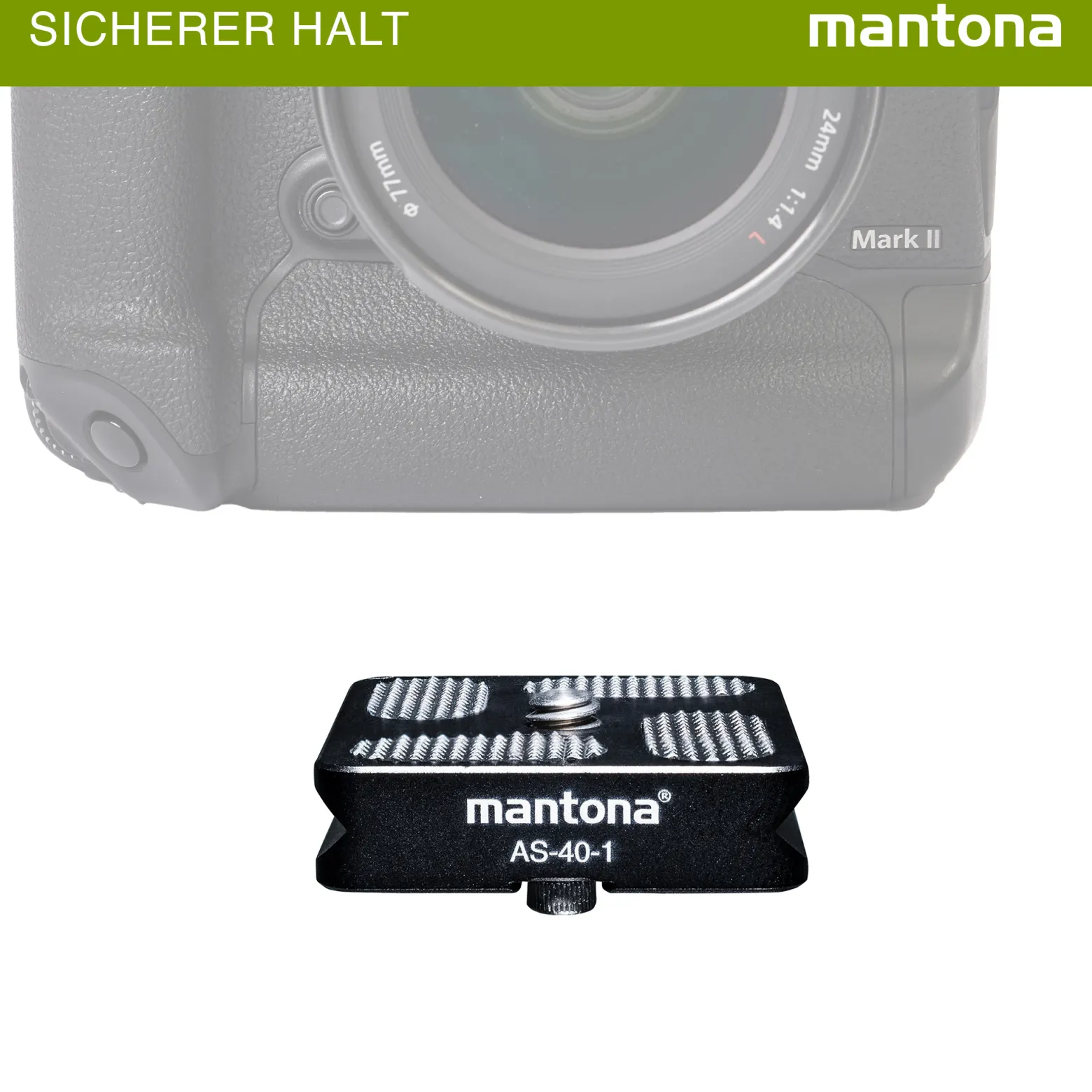 Mantona AS-40-1 Schnellwechselplatte Arca-Swiss kompatibel 40 x 38 mm Aluminium mit 1/4" Schraube Gummipuffern
