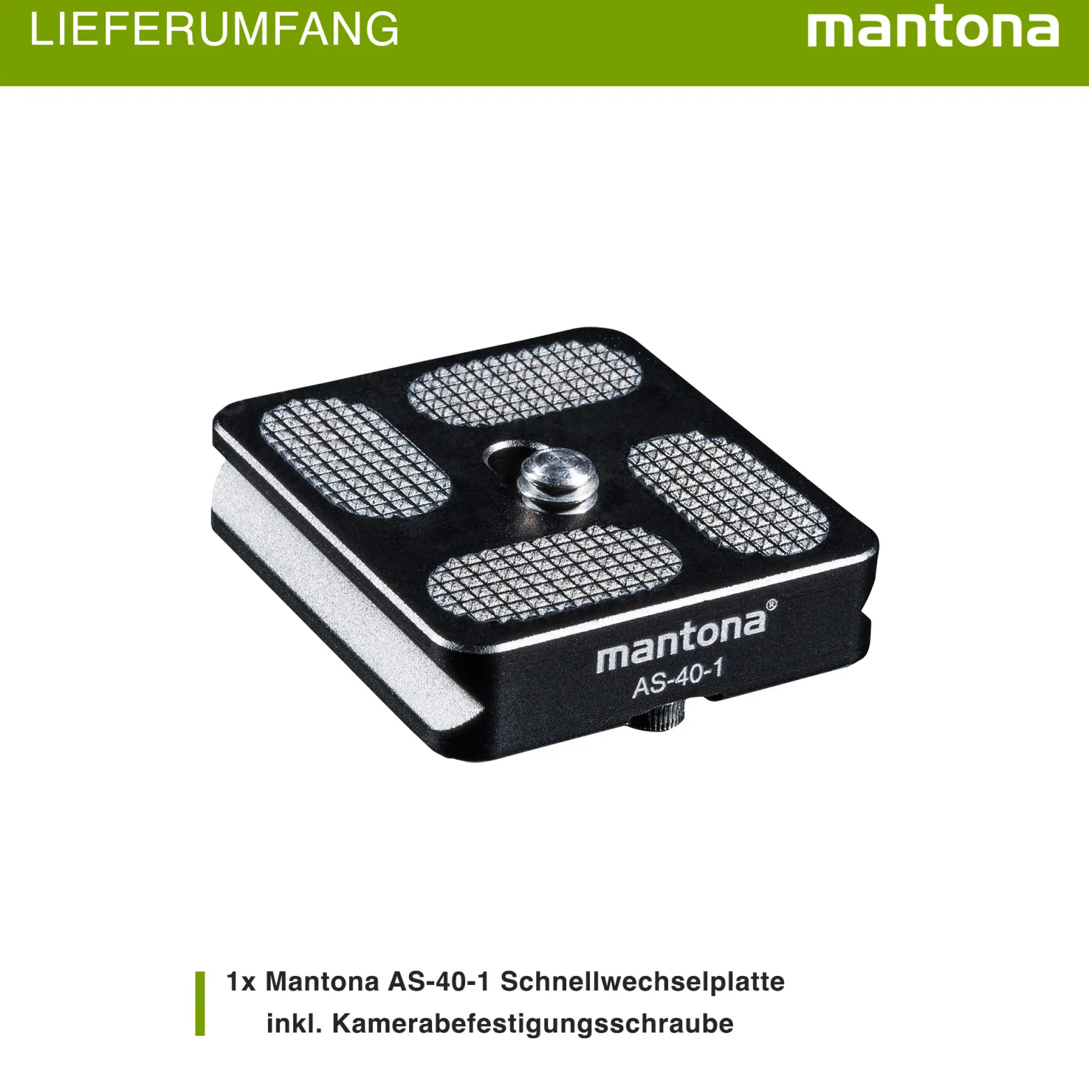 Mantona AS-40-1 Schnellwechselplatte Arca-Swiss kompatibel 40 x 38 mm Aluminium mit 1/4" Schraube Gummipuffern
