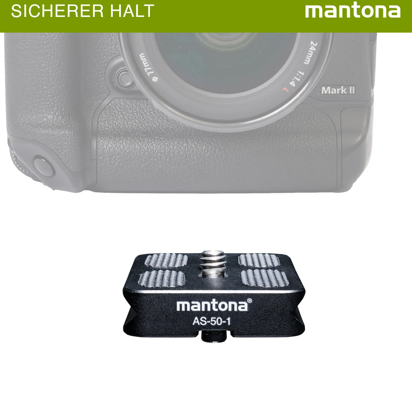 Mantona AS-50-1 Schnellwechselplatte Arca-Swiss kompatibel 50 x 38 mm Aluminium mit 1/4" Schraube Gummipuffern