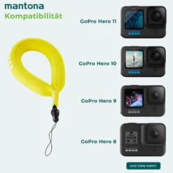 Mantona Auftriebshaltegurt kompatibel mit GoPro Hero 11 10 9 8 7 6 5, Session und andere kompatible Action Cams, Adaptersysteme
