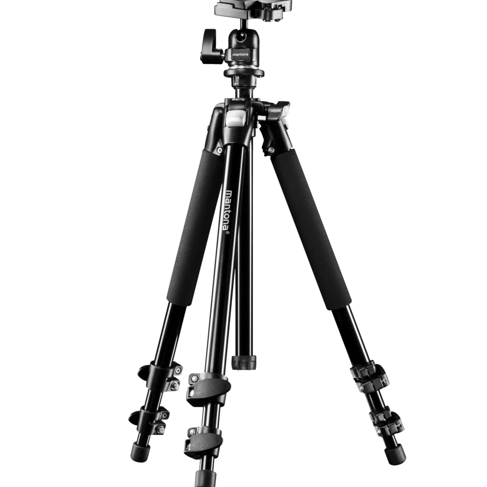 Mantona Basic Scout Stativ - 90 x 90 x 615 mm / max. Traglast 5 kg - aus Aluminium - mit Kugelkopf, Wasserwaage, umkehrbarer Mittelsäule - Reisestativ Travelstativ passend für Kameras