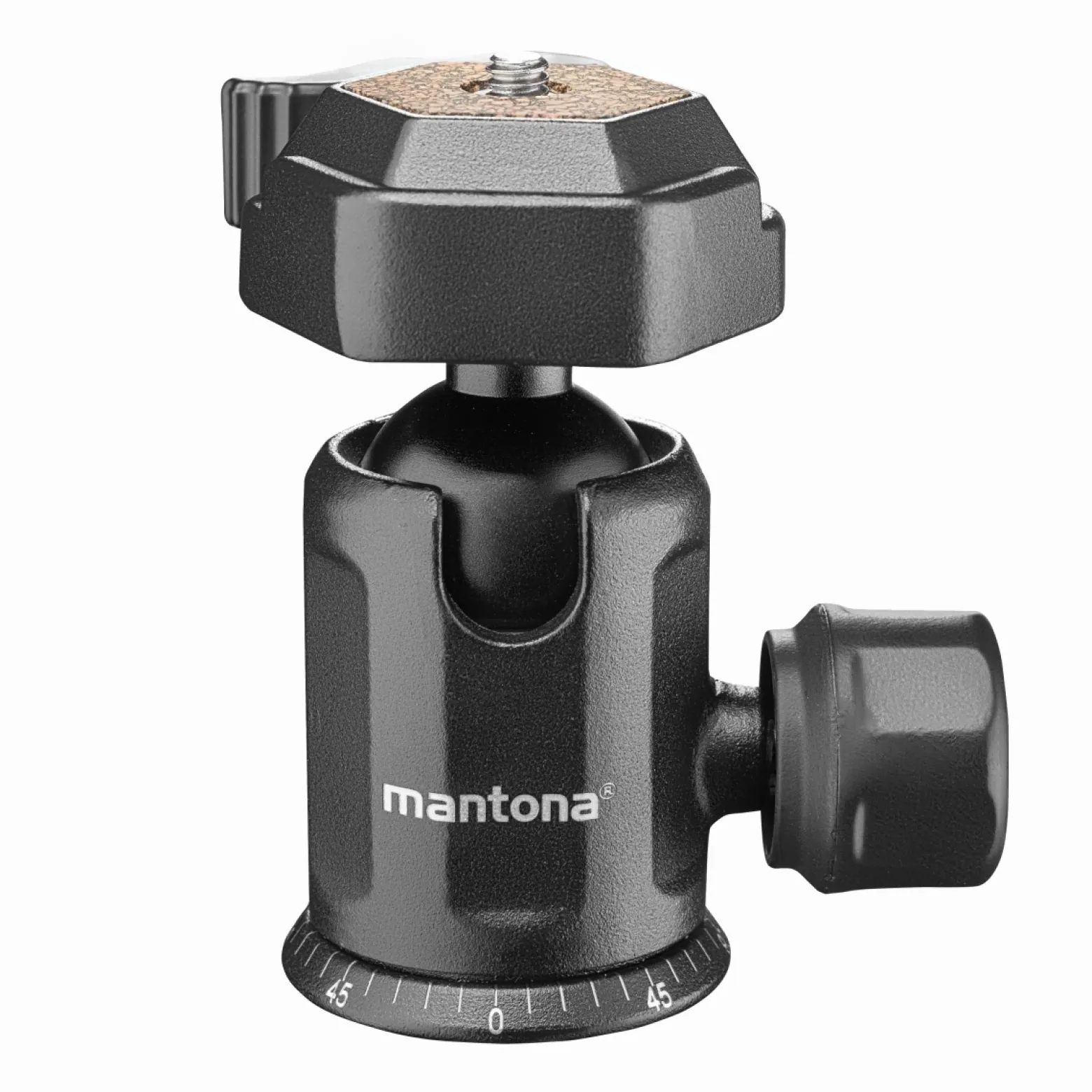Mantona Basic TBH 2. VI Kugelkopf – 360 Grad Panorama Kugelkopf mit Schnellwechselplatte, Traglast 8 kg, Gewicht nur 330 g, Aluminium, für Fotostative, DSLR und DSLM Kamera