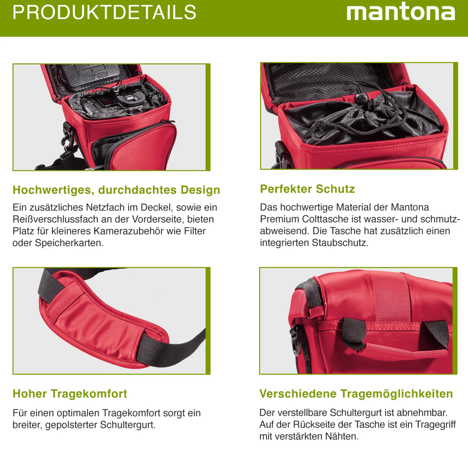 Mantona Colt Kameratasche für DSLM und DSLR Kameras, Fototasche mit Schnellzugriff, Kamera-Umhängetasche mit gepolstertem Tragegurt, Tragetasche wasser- und schmutzabweisend