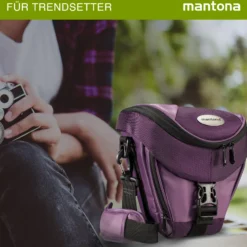 Mantona Colt Kameratasche - Universaltasche inkl. Schnellzugriff, Staubschutz, Tragegurt und Zubehörfach, geeignet für DSLM und DSLR Kameras, lila