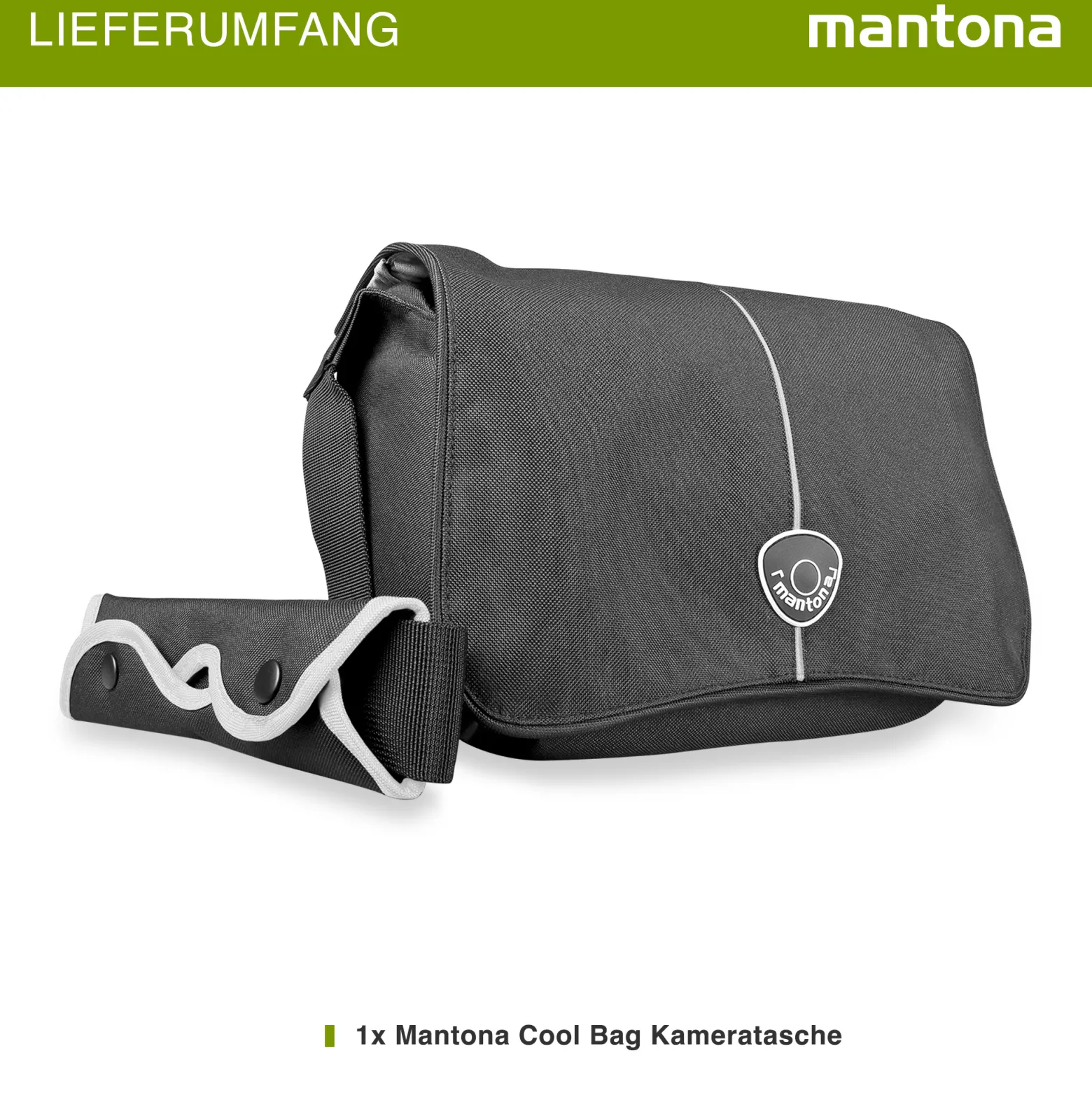 Mantona Cool Bag Kameratasche schwarz/weiß, hochwertige Fototasche mit gepolsterter Inneneinteilung & Netzfach, Kamera Umhängetasche aus wasserabweisendem Material