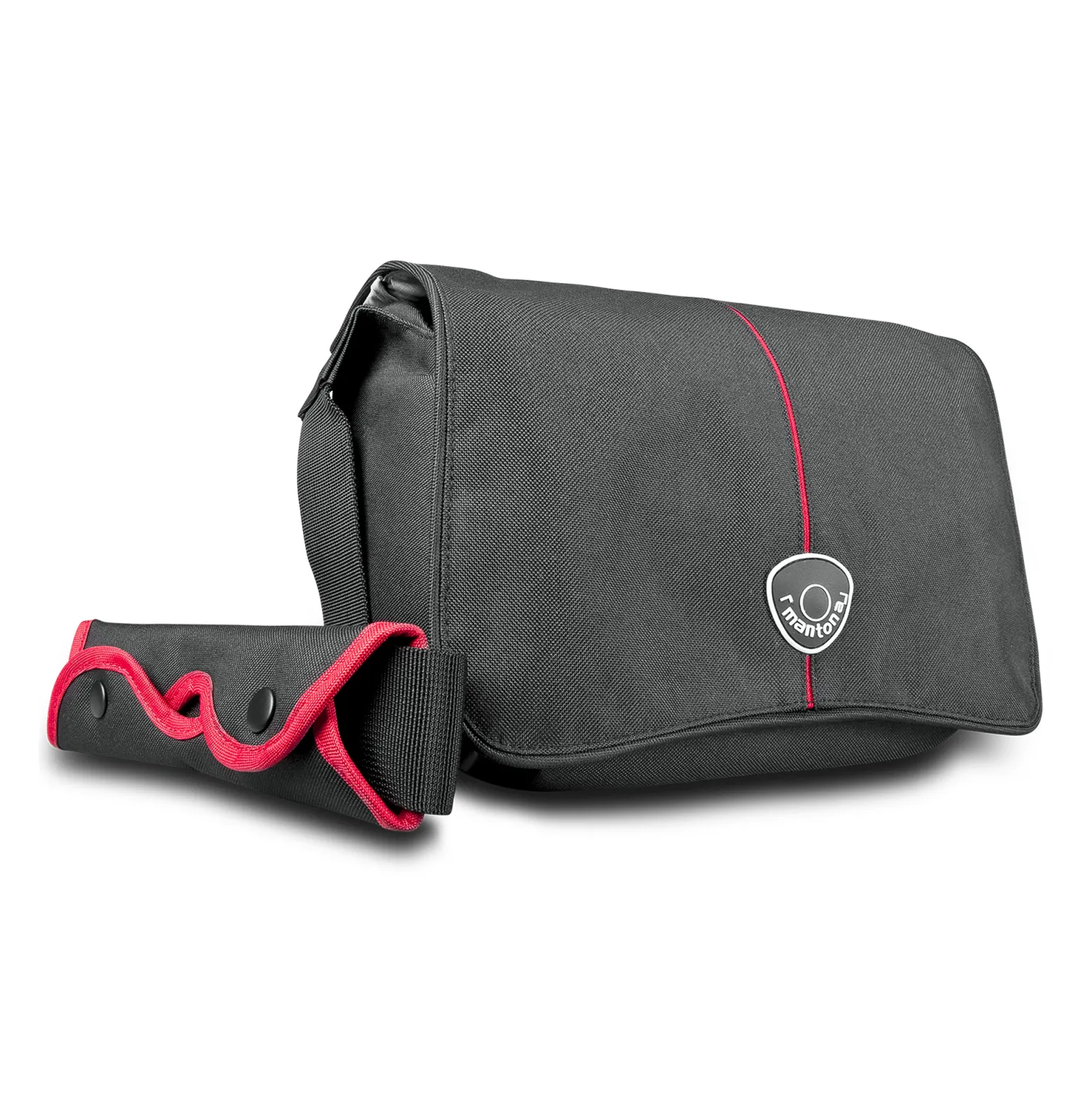 Mantona Cool Bag Kameratasche schwarz/rot, hochwertige Fototasche mit gepolsterter Inneneinteilung & Netzfach, Kamera Umhängetasche aus wasserabweisendem Material