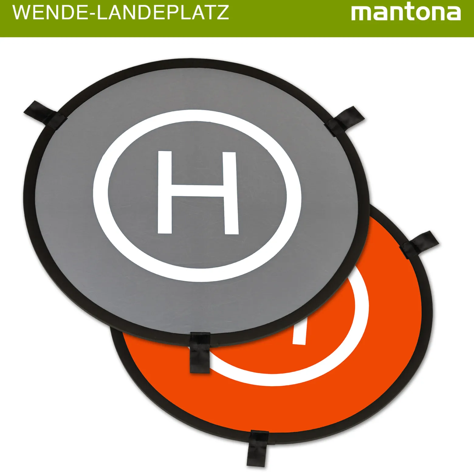 Mantona Drohnen-Landeplatz faltbar Ø 75 cm wetterfest mit Metallheringen kompakt auf 29 cm faltbar mit Transporttasche und beidseitiger H-Markierung