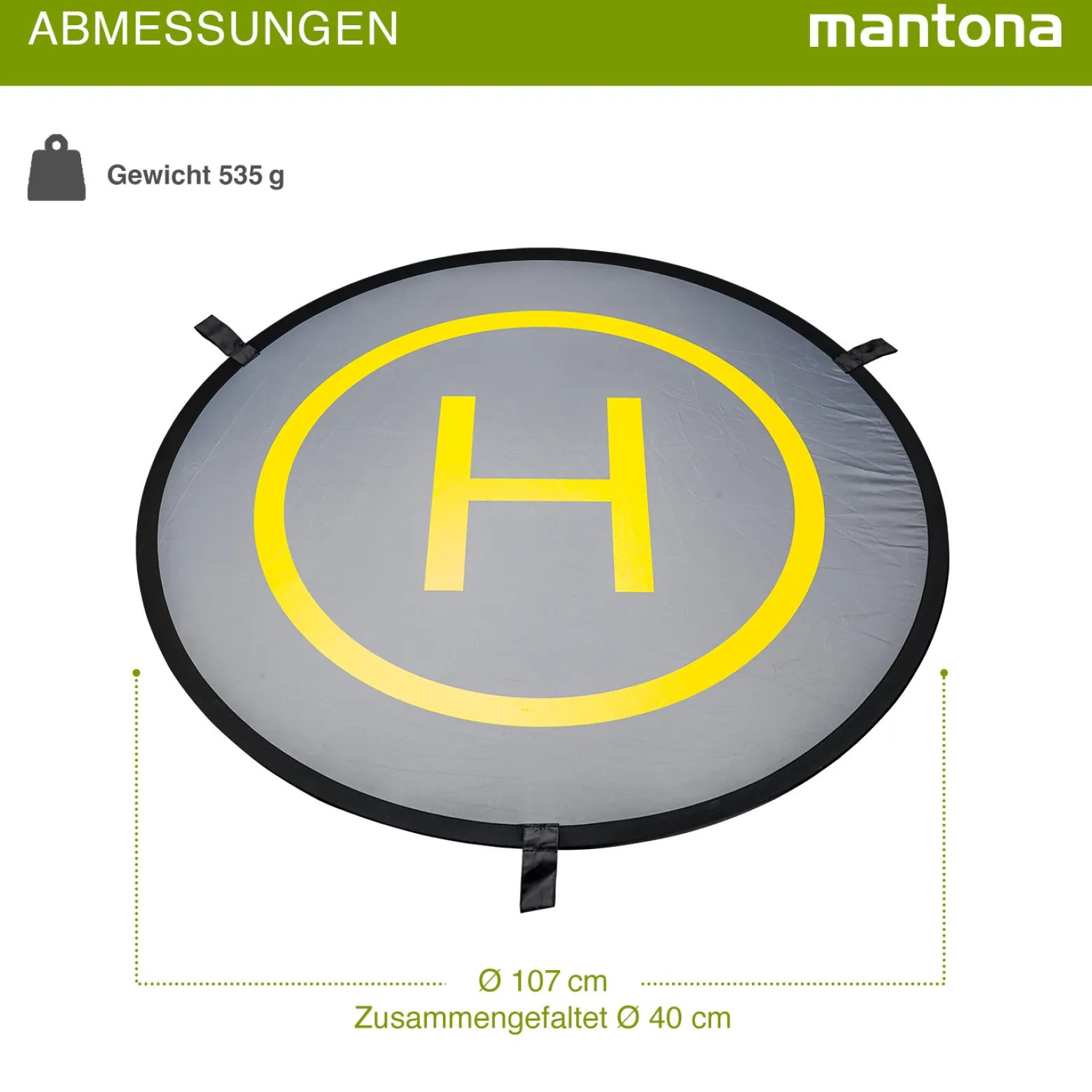 Mantona Drohnen-Landeplatz faltbar inkl. Transporttasche, 107 cm Durchmesser, ideal für ferngesteuerte Drohne, Quadcopter, Mini-Helikopter