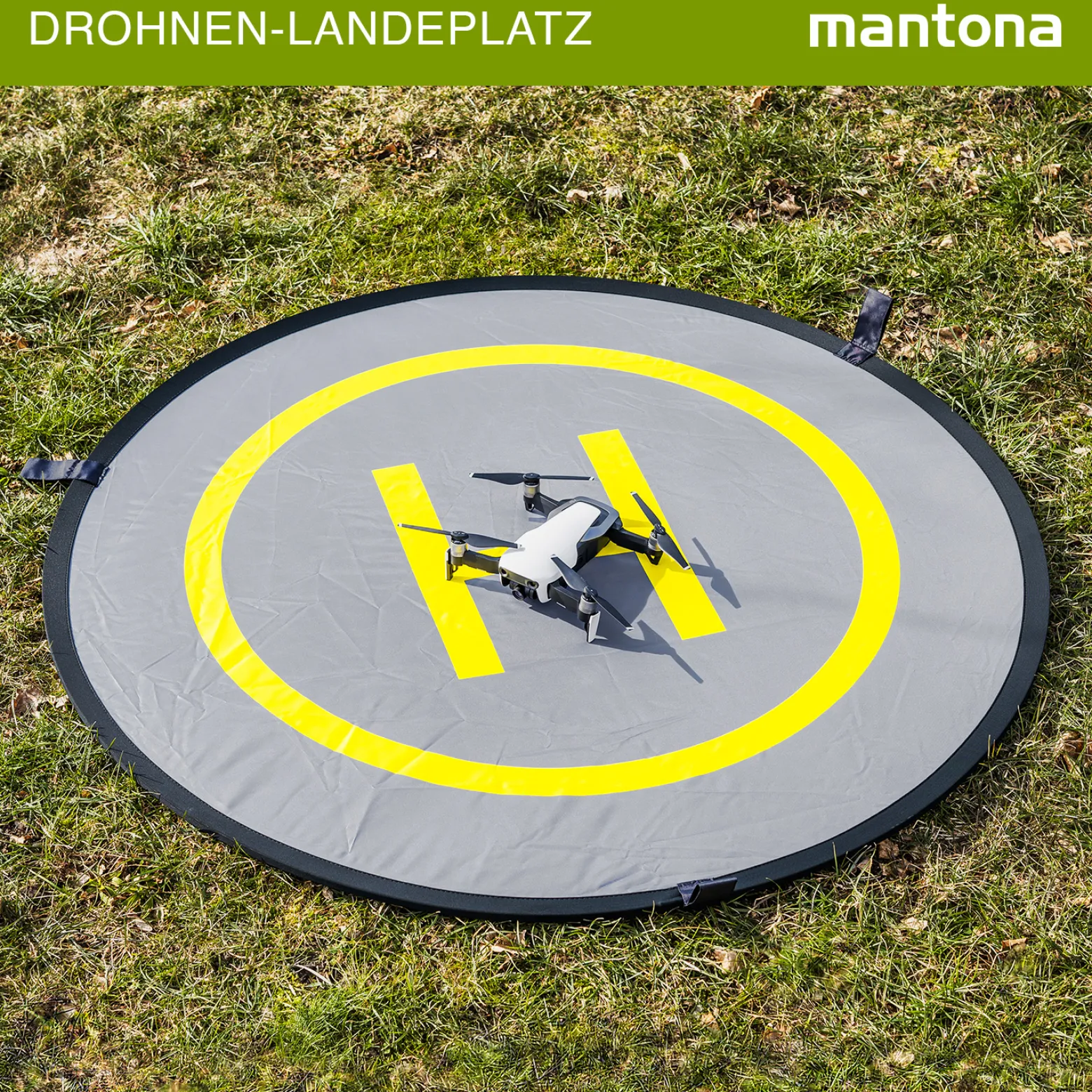 Mantona Drohnen-Landeplatz faltbar inkl. Transporttasche, 107 cm Durchmesser, ideal für ferngesteuerte Drohne, Quadcopter, Mini-Helikopter