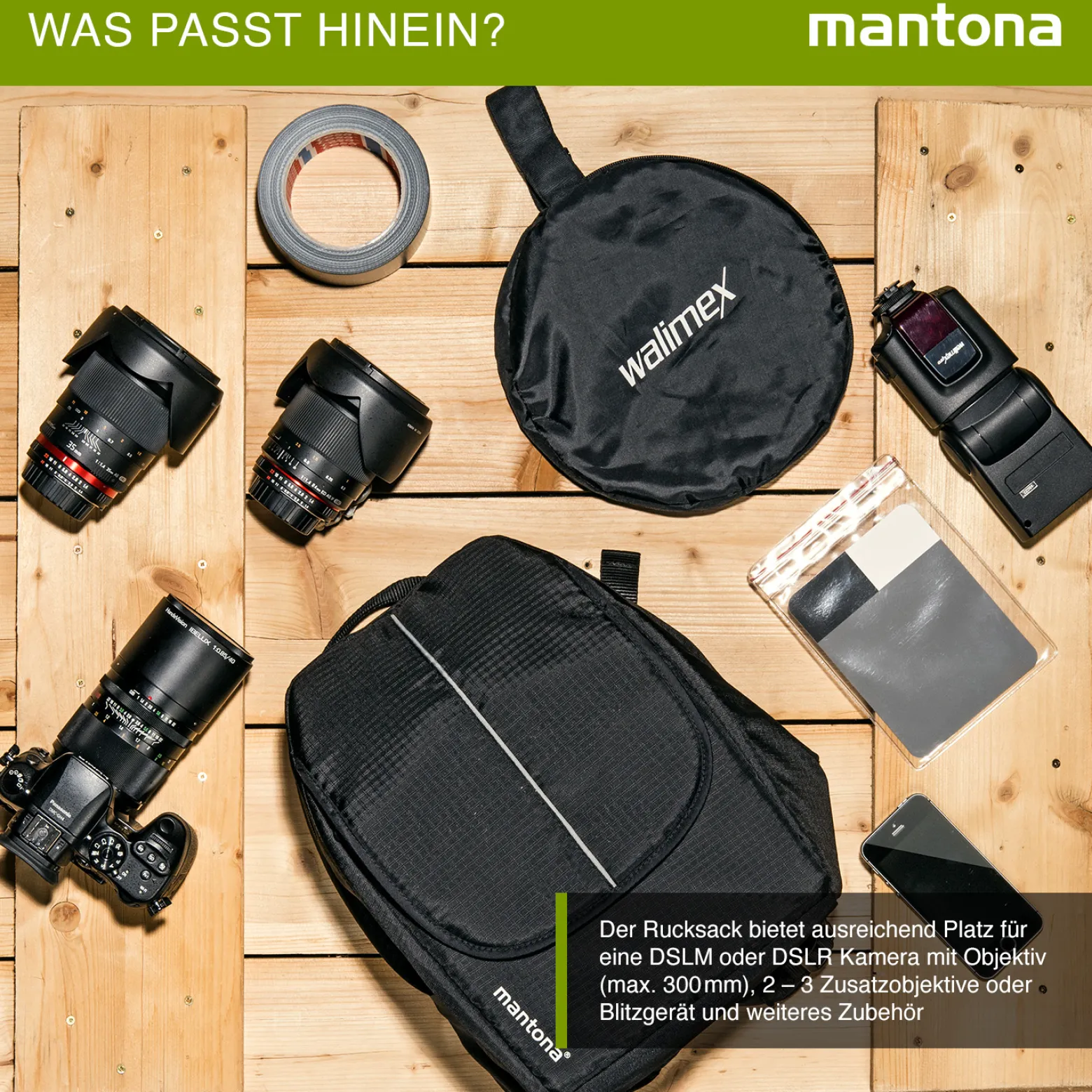 Mantona Elements 10 Outdoor Fotorucksack, leichter Kamerarucksack für DSLR & Systemkameras, Fototasche mit flexibler Innenaufteilung, Tablet-Fach, Organizer-Fach