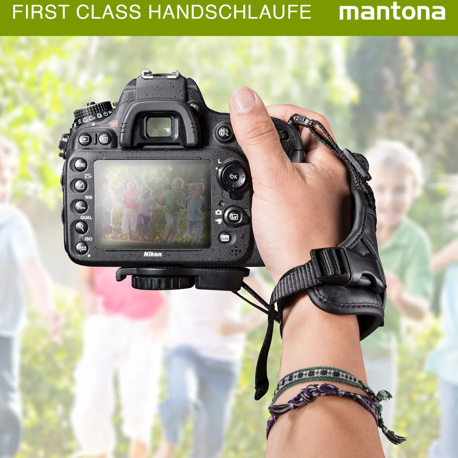 Mantona First Class Leder-Handschlaufe - 100 x 25 x 39 mm - aus weichem Leder - Handgriff mit Klickverschluss und 1/4" Gewinde - Schwarz