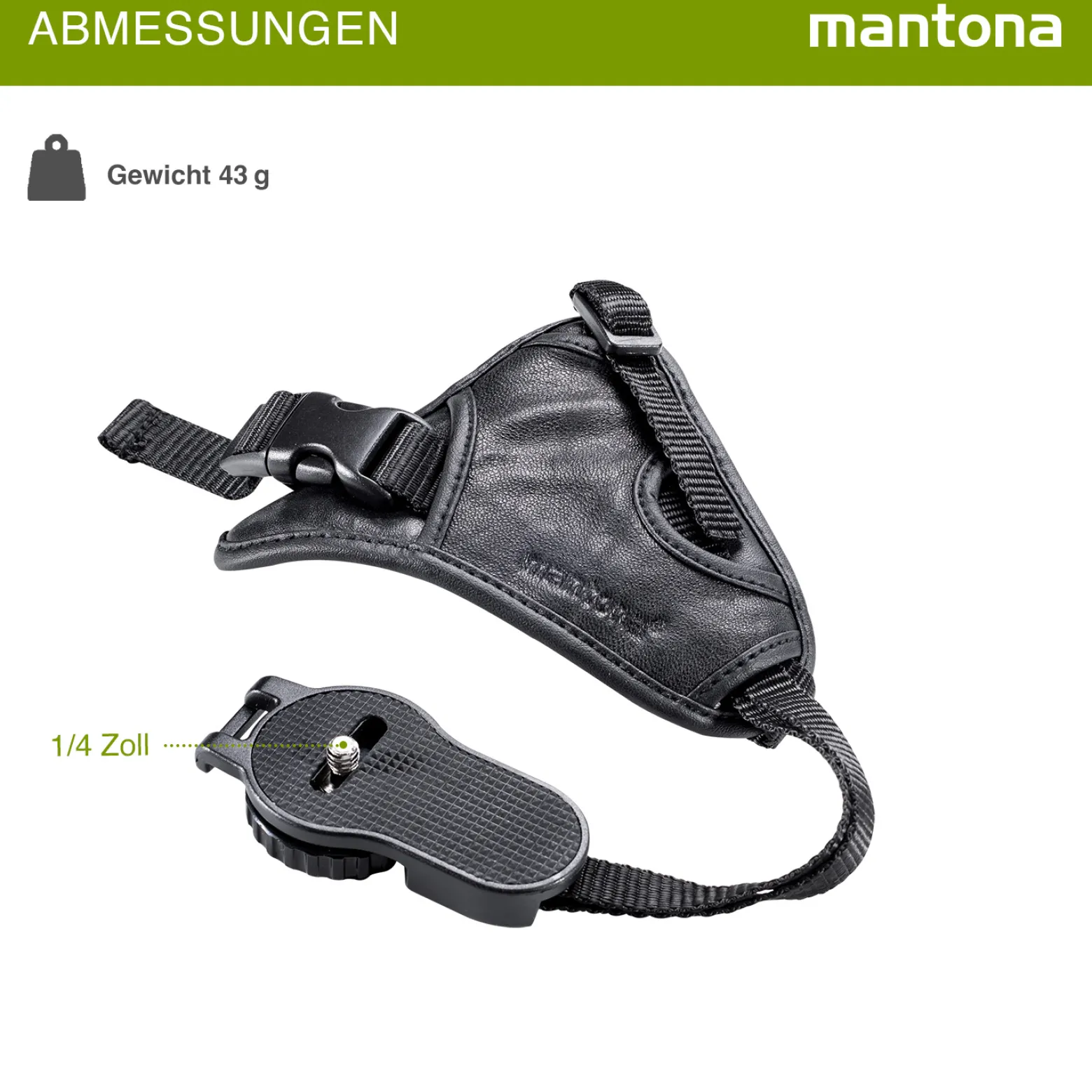 Mantona First Class Leder-Handschlaufe - 100 x 25 x 39 mm - aus weichem Leder - Handgriff mit Klickverschluss und 1/4" Gewinde - Schwarz