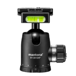Mantona Fortress Kugelkopf 34 mm bis 10 kg, Stativkopf mit 360° Panorama-Funktion & 3 Wasserwaagen, inkl. Schnellwechselplatte und Friktionswegkontrolle
