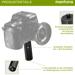 Mantona Griff kompatibel mit GoPro/Smartphone - 70 x 25 x 20 mm - mit 1/4 Zoll Gewinde - Halterung Halter Griff Handgriff für Kamera Handy - Fotozubehör Kamerazubehör