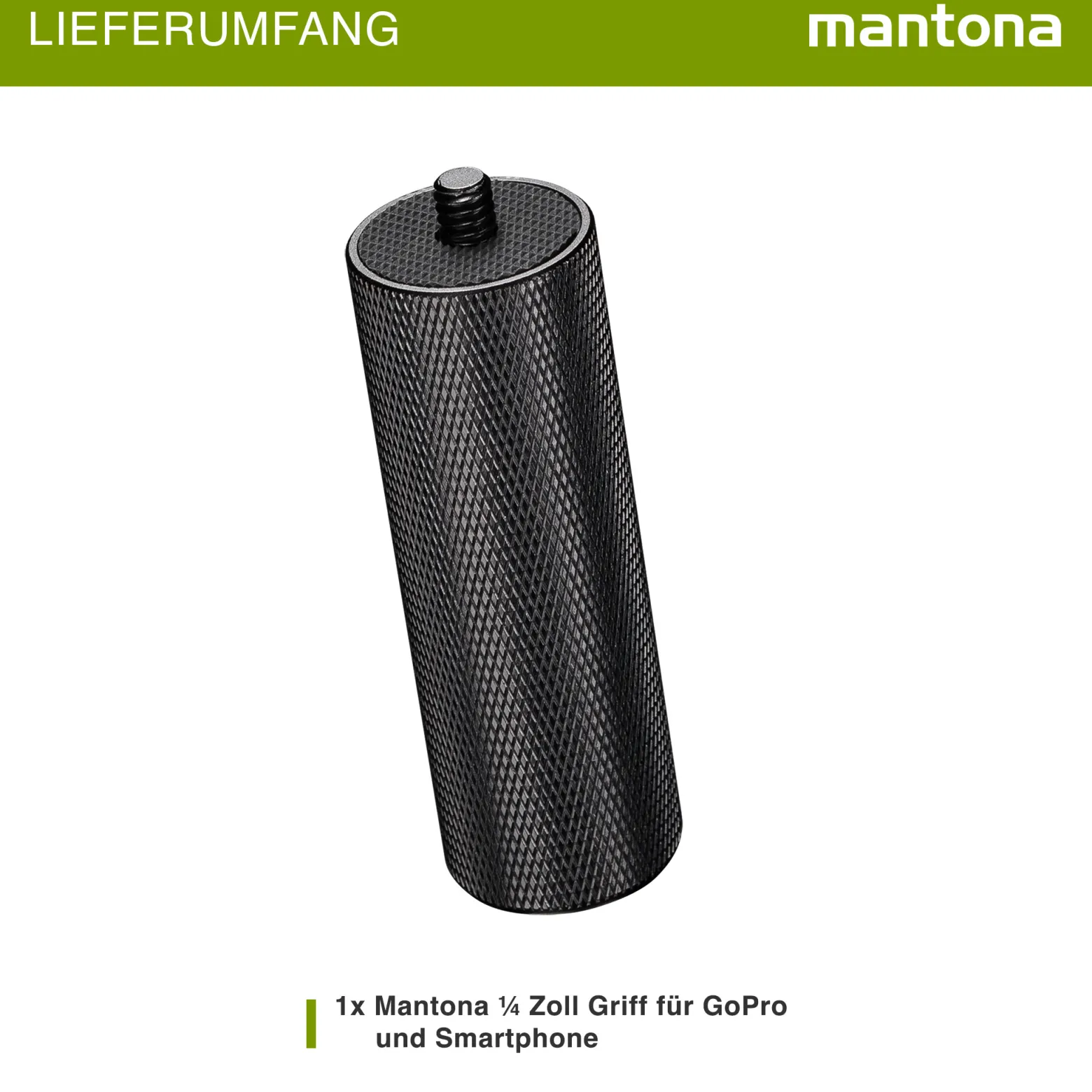 Mantona Griff kompatibel mit GoPro/Smartphone - 70 x 25 x 20 mm - mit 1/4 Zoll Gewinde - Halterung Halter Griff Handgriff für Kamera Handy - Fotozubehör Kamerazubehör