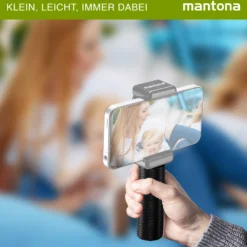 Mantona Griff kompatibel mit GoPro/Smartphone - 70 x 25 x 20 mm - mit 1/4 Zoll Gewinde - Halterung Halter Griff Handgriff für Kamera Handy - Fotozubehör Kamerazubehör