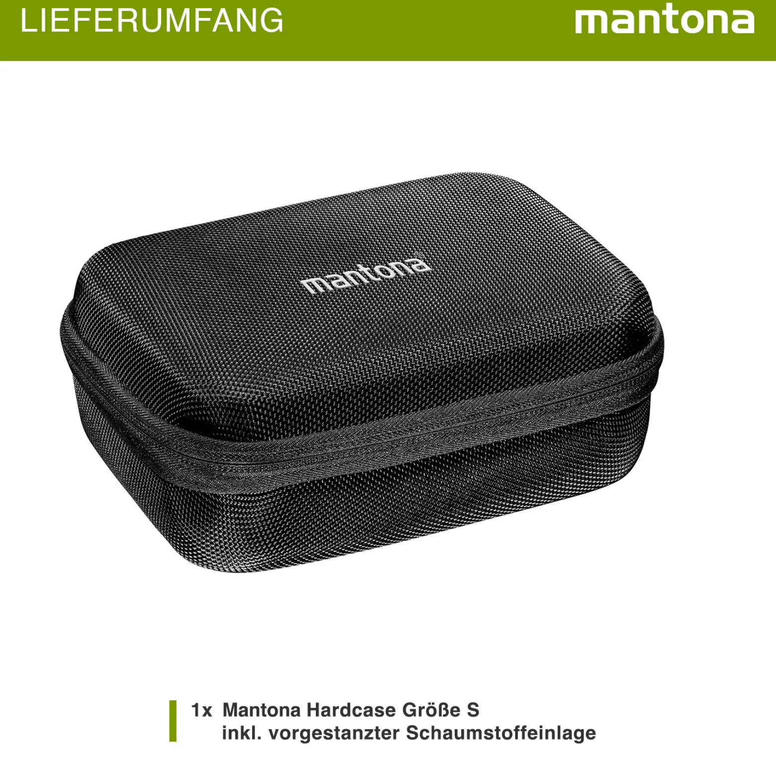 Mantona Hardcase Tasche kompatibel mit GoPro Action Cam 11 10 9 8 7 – robustes Schutzhülle mit Schaumstoff-Inlay, vorgestanzten Fächern & Deckelfach, Größe S