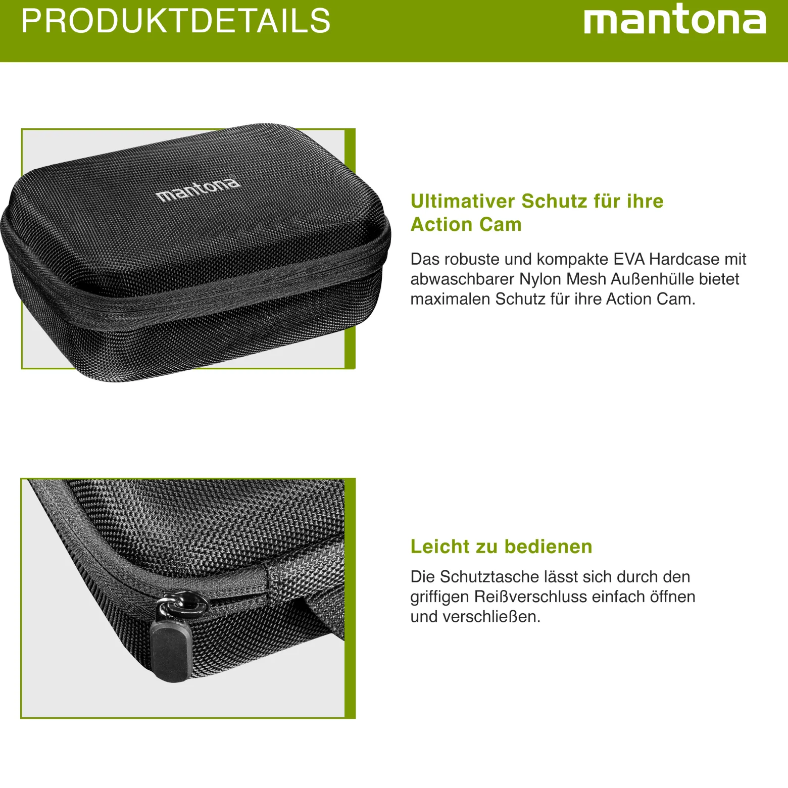 Mantona Hardcase Tasche kompatibel mit GoPro Action Cam 11 10 9 8 7 – robustes Schutzhülle mit Schaumstoff-Inlay, vorgestanzten Fächern & Deckelfach, Größe S