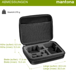 Mantona Hardcase Tasche kompatibel mit GoPro Action Cam 11 10 9 8 7 – robustes Schutzhülle mit Schaumstoff-Inlay, vorgestanzten Fächern & Deckelfach