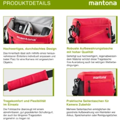 Mantona Irit Kameratasche, hochwertige Fototasche für Systemkameras, Umhängetasche für Kamera und Zubehör, Tragetasche mit variabler Inneneinteilung und Seitenfächer