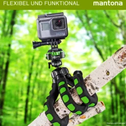 Mantona Kaleido Flex Stativ lime green - 270 x 43 x 43 mm - flexibel biegbar - mit Kugelkopf und Schnellwechselplatte - Reisestativ Travelstativ passend für Kameras, Smartphones, Action Cams