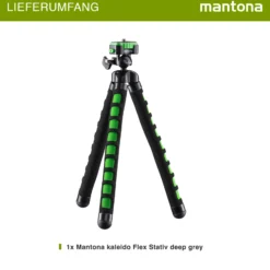 Mantona Kaleido Flex Stativ lime green - 270 x 43 x 43 mm - flexibel biegbar - mit Kugelkopf und Schnellwechselplatte - Reisestativ Travelstativ passend für Kameras, Smartphones, Action Cams