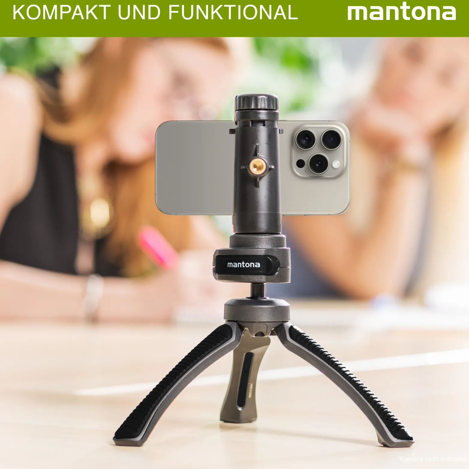 Mantona Kaleido Gaia Stativ night black - 170 x 54 x 54 mm / Traglast max. 2,5 kg - kompaktes 3-Bein-Stativ, 360° Kugelkopf, 1/4" Anschluss, Wasserwaage, Schlaufe - Fotografie Studio