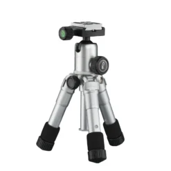 Mantona Kaleido Mini Tischstativ in shining silver metallic Reisestativ inkl. Kugelkopf mit Schnellwechselplatte und Transporttasche
