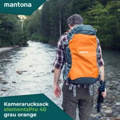 Mantona Kamerarucksack elementsPro 40 – Orange – 210 x 300 x 600 mm – Professioneller Outdoor Rucksack mit anpassbaren Innenfächer, viel Stauraum für Kamera und Zubehör, inkl. abnehmbarer Regenhülle