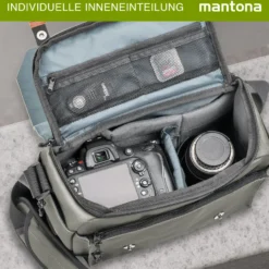 Mantona Kameratasche Milano grande (modische Universaltasche für Digital-Spiegelreflex-Kameras und Systemkameras plus Zubehör, Vintage, graues Interieur) grau 21648