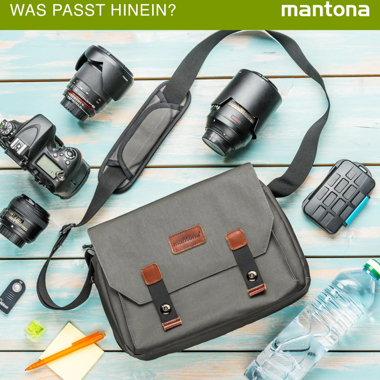 Mantona Kameratasche Milano grande (modische Universaltasche für Digital-Spiegelreflex-Kameras und Systemkameras plus Zubehör, Vintage, graues Interieur) grau 21648