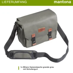 Mantona Kameratasche Milano grande (modische Universaltasche für Digital-Spiegelreflex-Kameras und Systemkameras plus Zubehör, Vintage, graues Interieur) grau 21648